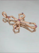 Load image into Gallery viewer, 0.2ct Natural Pink Diamond 2.542g, 14K Rose Gold Pendant Necklace Cross Jesus Christ
