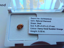 Load image into Gallery viewer, 0.32ct AUSTRALIAN RED DIAMOND Fancy Vivid Reddish Orange Oval Clarity SI1 Rare
