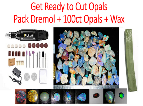 Pack 100ct Rough Opal Parcel + Dremol Tool Set + Wax Natural Start Cutting Opals Today! - Limanty